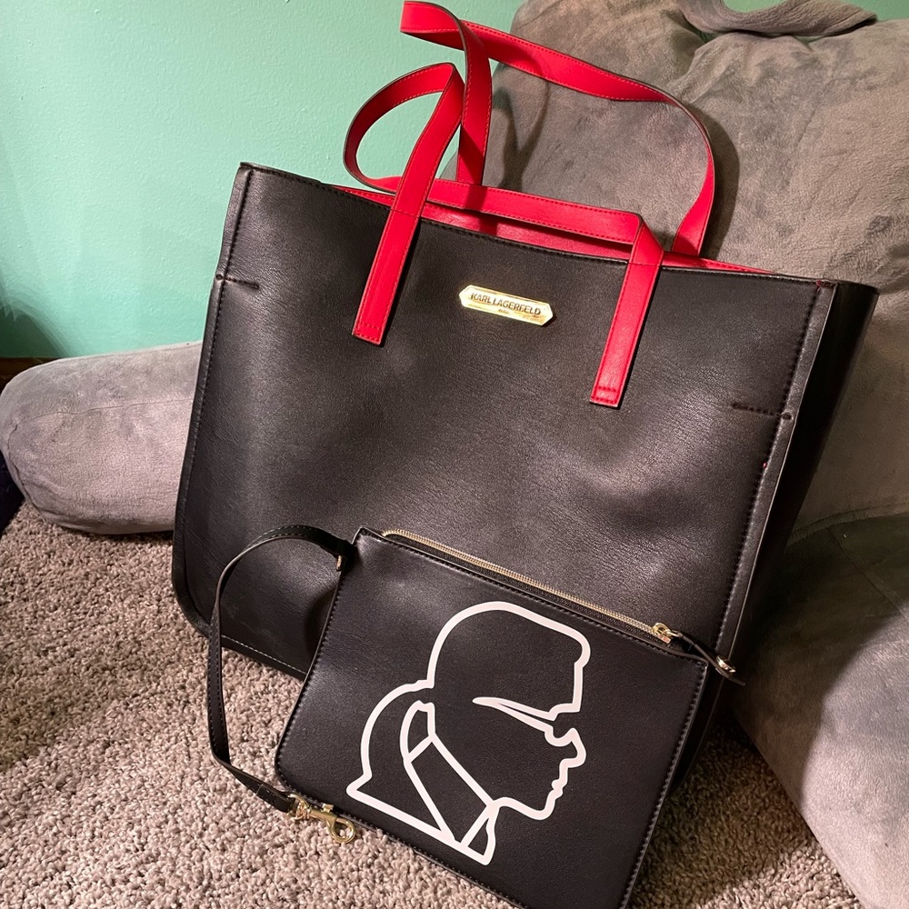 Karl Lagerfeld reversible Tote and clutch